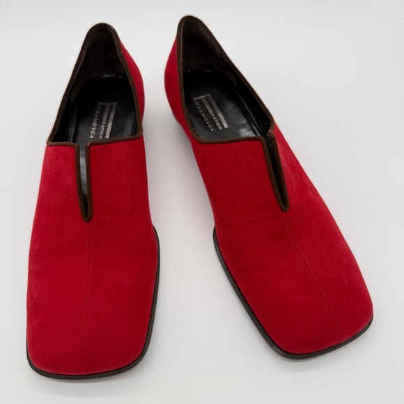 Vintage Franco Fieramosca Red Suede Square Toe Slip-On Flats 10B Made in Italy - Picture 1 of 12